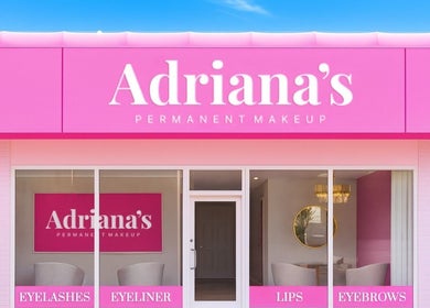 Front view of Adriana's Permanent Makeup in Wilmington, Massachusetts, US featuring vibrant pink signage.