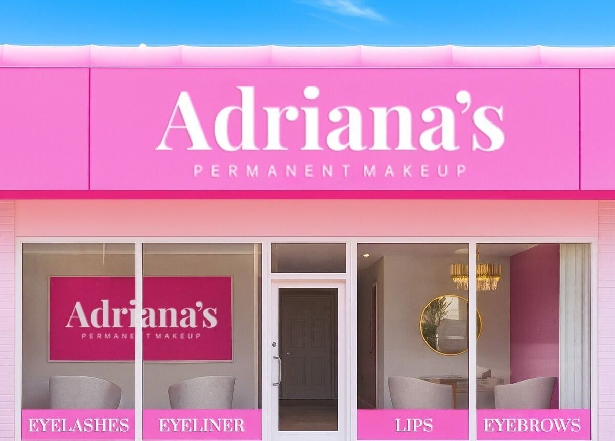 Front view of Adriana's Permanent Makeup in Wilmington, Massachusetts, US featuring vibrant pink signage.