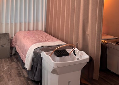 Relaxing treatment room at Browpick Beauty Bar & Spa, Port Moody, British Columbia, CA with soft lighting.