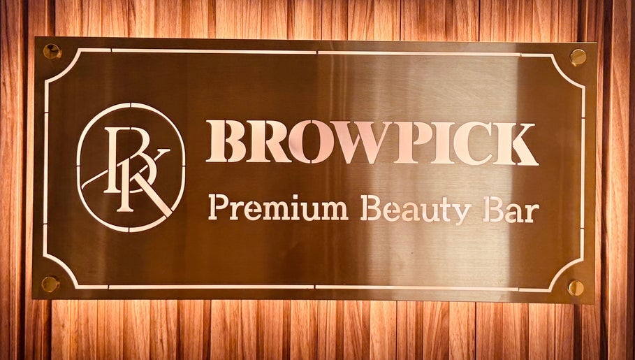 Elegant sign of Browpick Beauty Bar & Spa in Port Moody, British Columbia, CA showcasing its premium services.