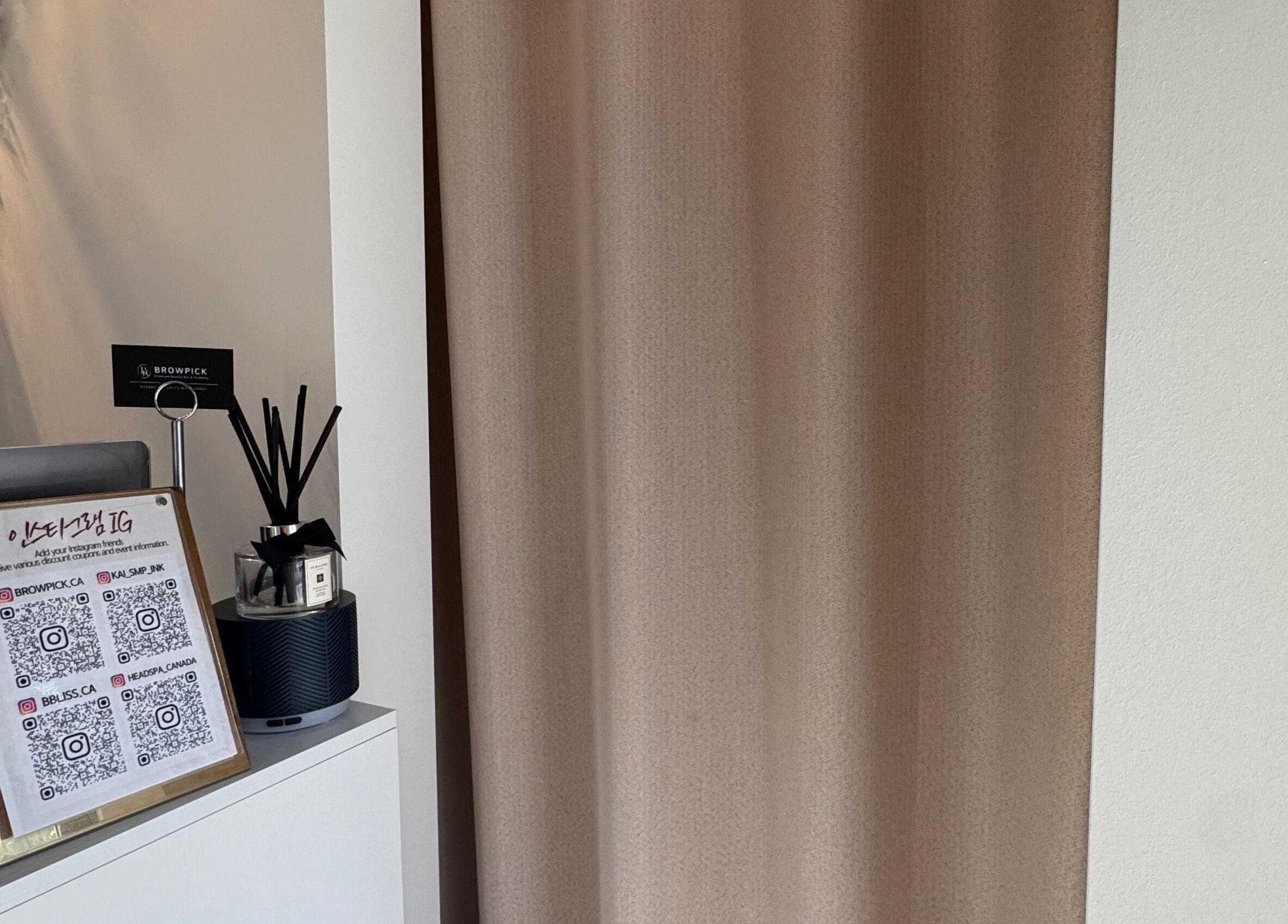 Stylish display at Browpick Beauty Bar & Spa in Port Moody, British Columbia, CA with a modern decor setup.