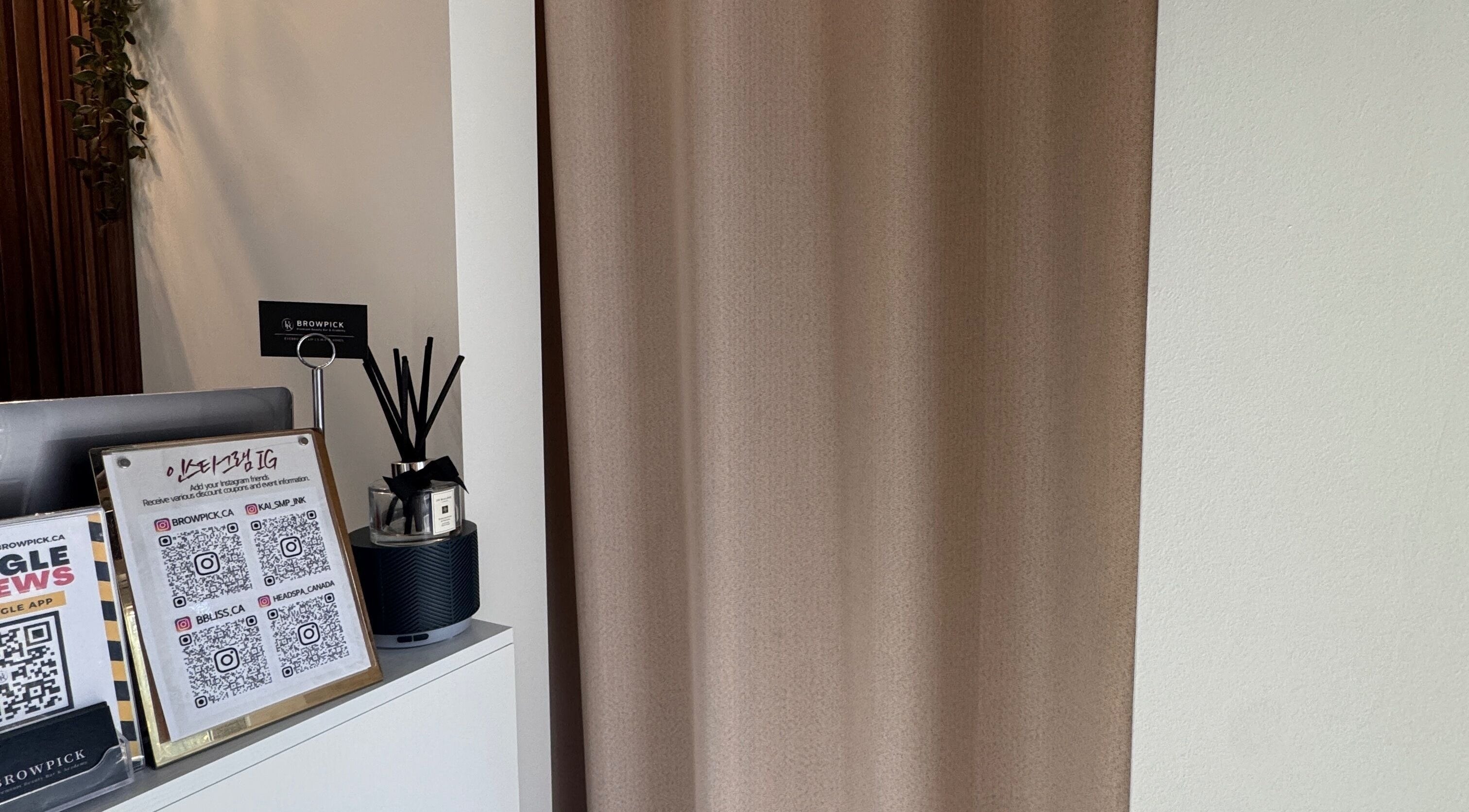 Stylish display at Browpick Beauty Bar & Spa in Port Moody, British Columbia, CA with a modern decor setup.