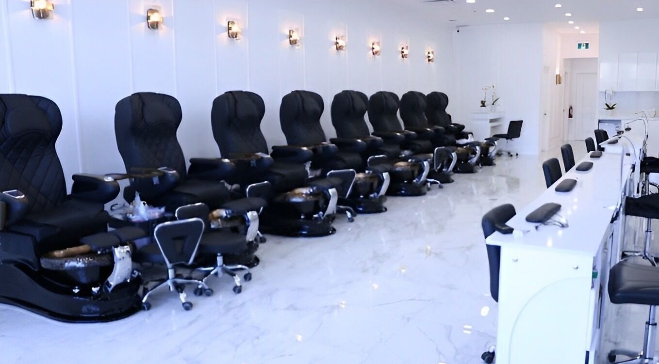 Elegant pedicure chairs at Maison Nails in Mississauga, Ontario, CA, showcasing modern salon luxury.