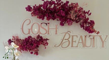 Gosh Beauty sign with vibrant flowers at Gosh Nails 2nd Branch, Stellenbosch, Western Cape, ZA.