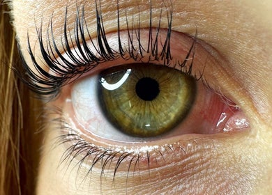 Close-up of eye with lush lashes at Clarico Beautique in Stotfold, England, GB.