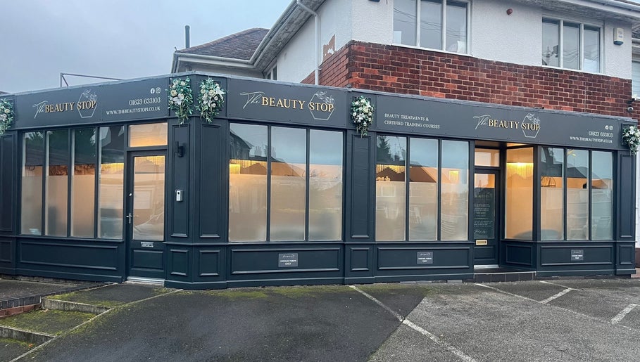 The Beauty Stop's stylish exterior in Mansfield, England, GB featuring sleek black paneling.