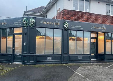 The Beauty Stop's stylish exterior in Mansfield, England, GB featuring sleek black paneling.