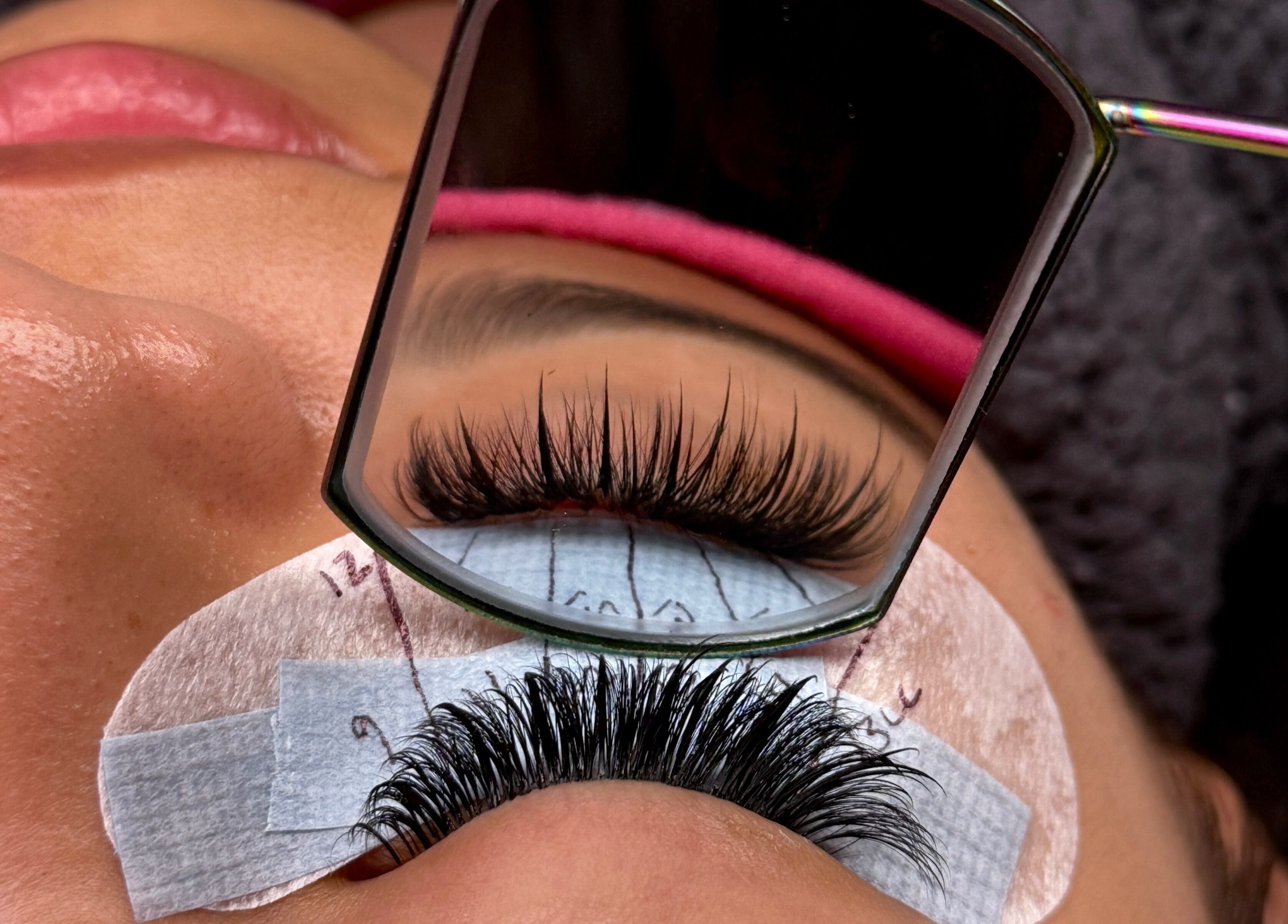 Close-up of eyelash extensions at Cypress Lash Studio, Cypress, Texas, US, highlighting precision beauty work.