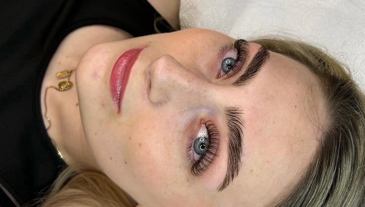 Close-up of a woman's enhanced lashes at Lashes By Becky, Caernarfon, Wales, GB.