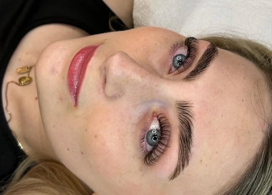 Close-up of a woman's enhanced lashes at Lashes By Becky, Caernarfon, Wales, GB.