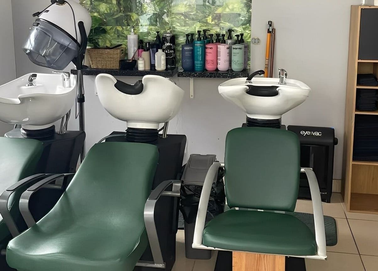 Elegant wash stations at Morgan Brown Hair And Beauty Ltd, Weymouth, England, GB. Comfort meets style.