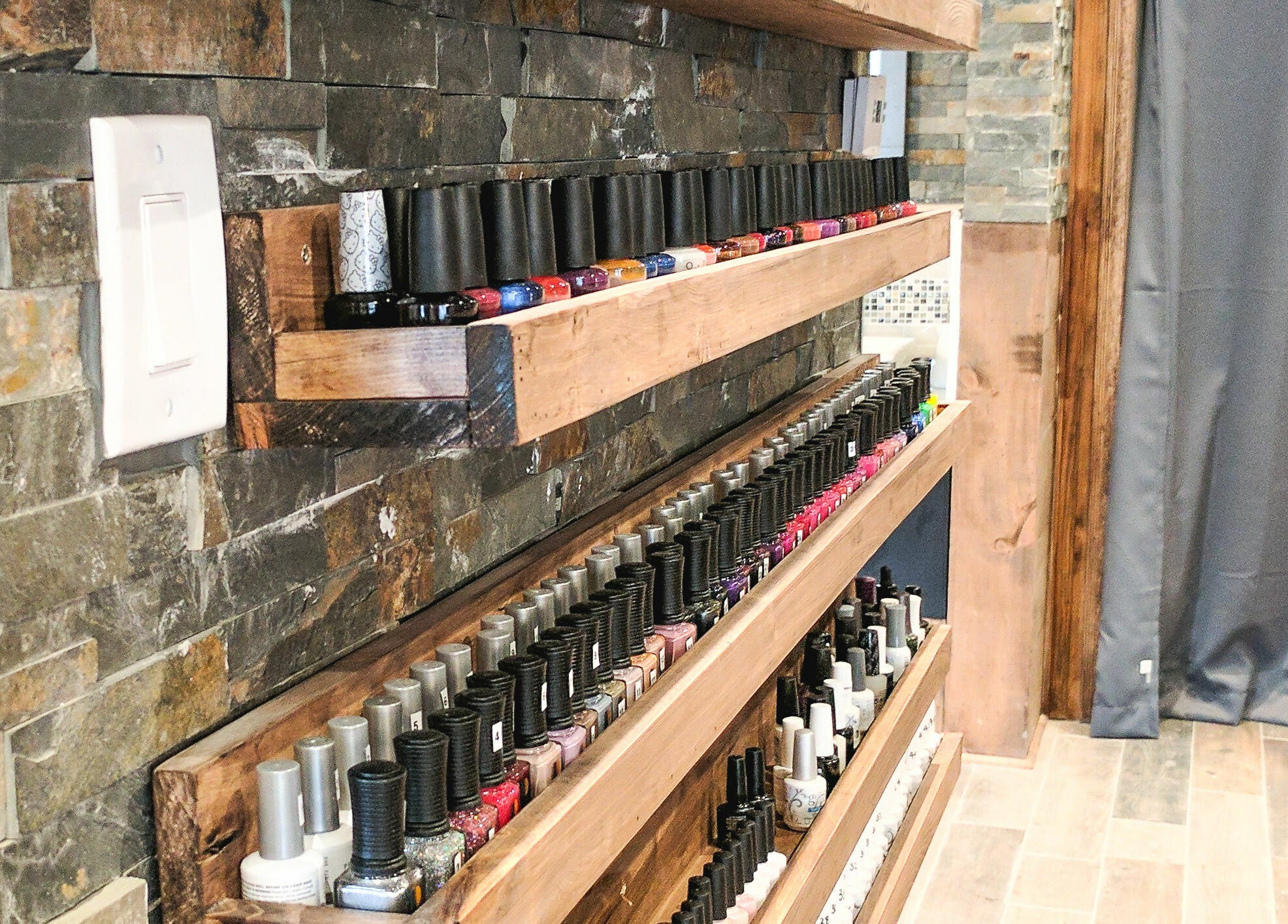 Beautiful nail polish shelves at High Definition Spa, Ottawa, Ontario, CA.