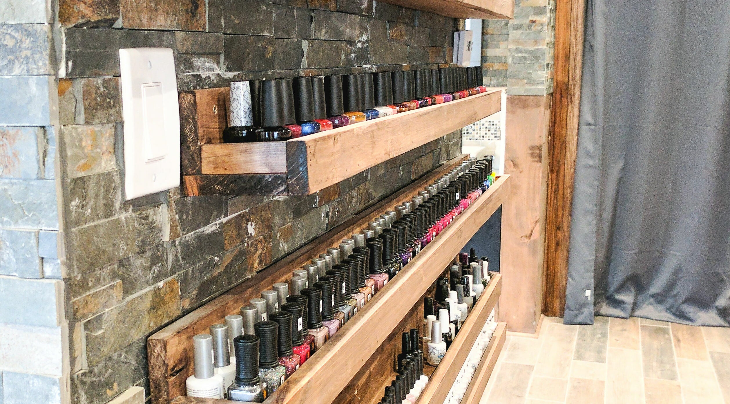 Beautiful nail polish shelves at High Definition Spa, Ottawa, Ontario, CA.
