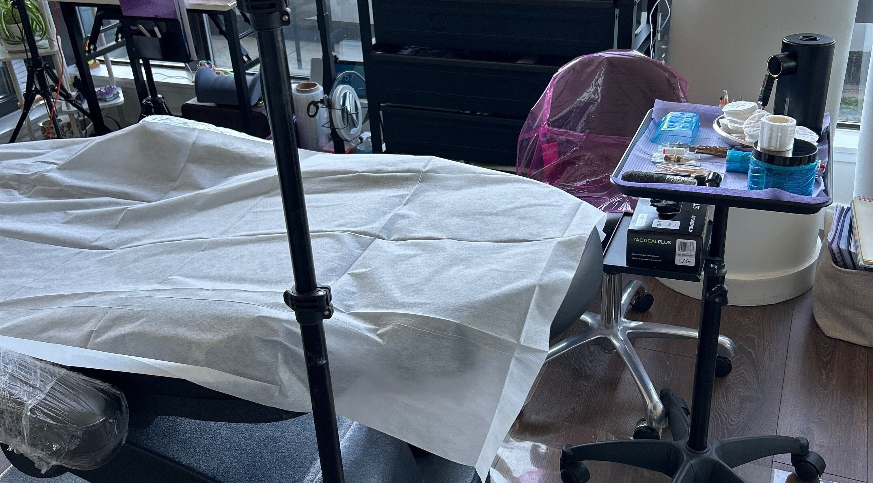 Professional beauty workspace at Europmu, Port Moody, British Columbia, CA, showcasing equipment and tools.