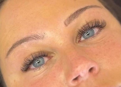 Close-up of eyelash extensions at Made Up Salon, Rochester, England, GB.