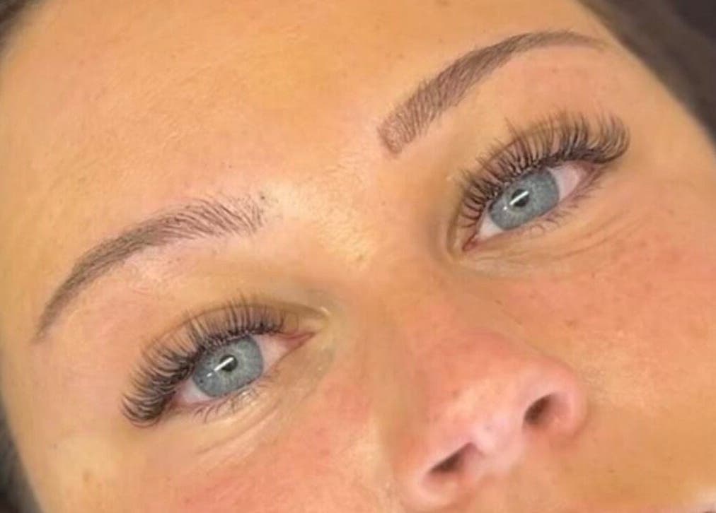 Close-up of eyelash extensions at Made Up Salon, Rochester, England, GB.