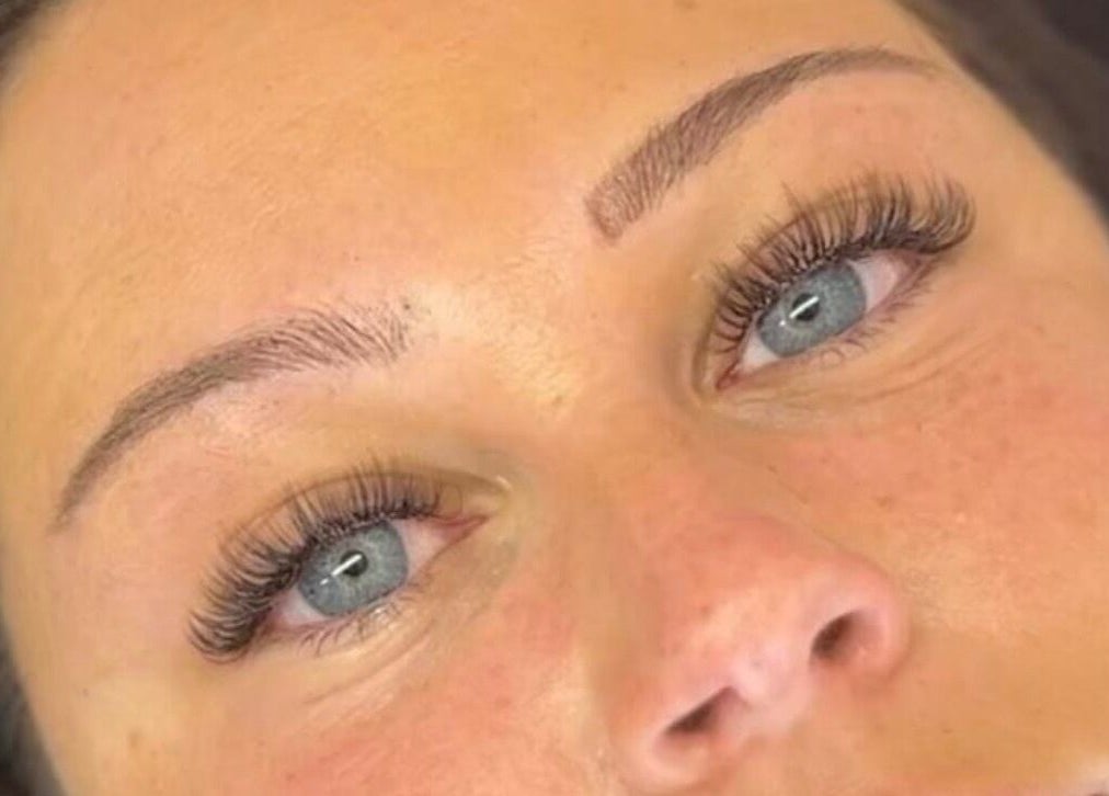 Close-up of eyelash extensions at Made Up Salon, Rochester, England, GB.