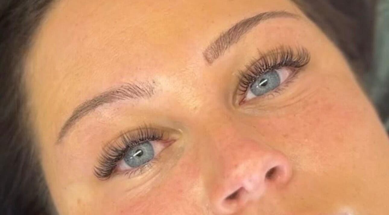 Close-up of eyelash extensions at Made Up Salon, Rochester, England, GB.