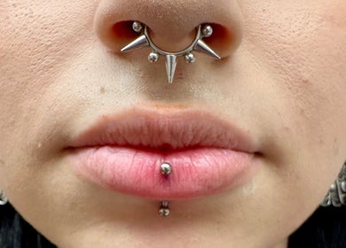 Stylish septum and lip piercings at ER Laser Clinic & Piercing, Wisbech, England, GB.