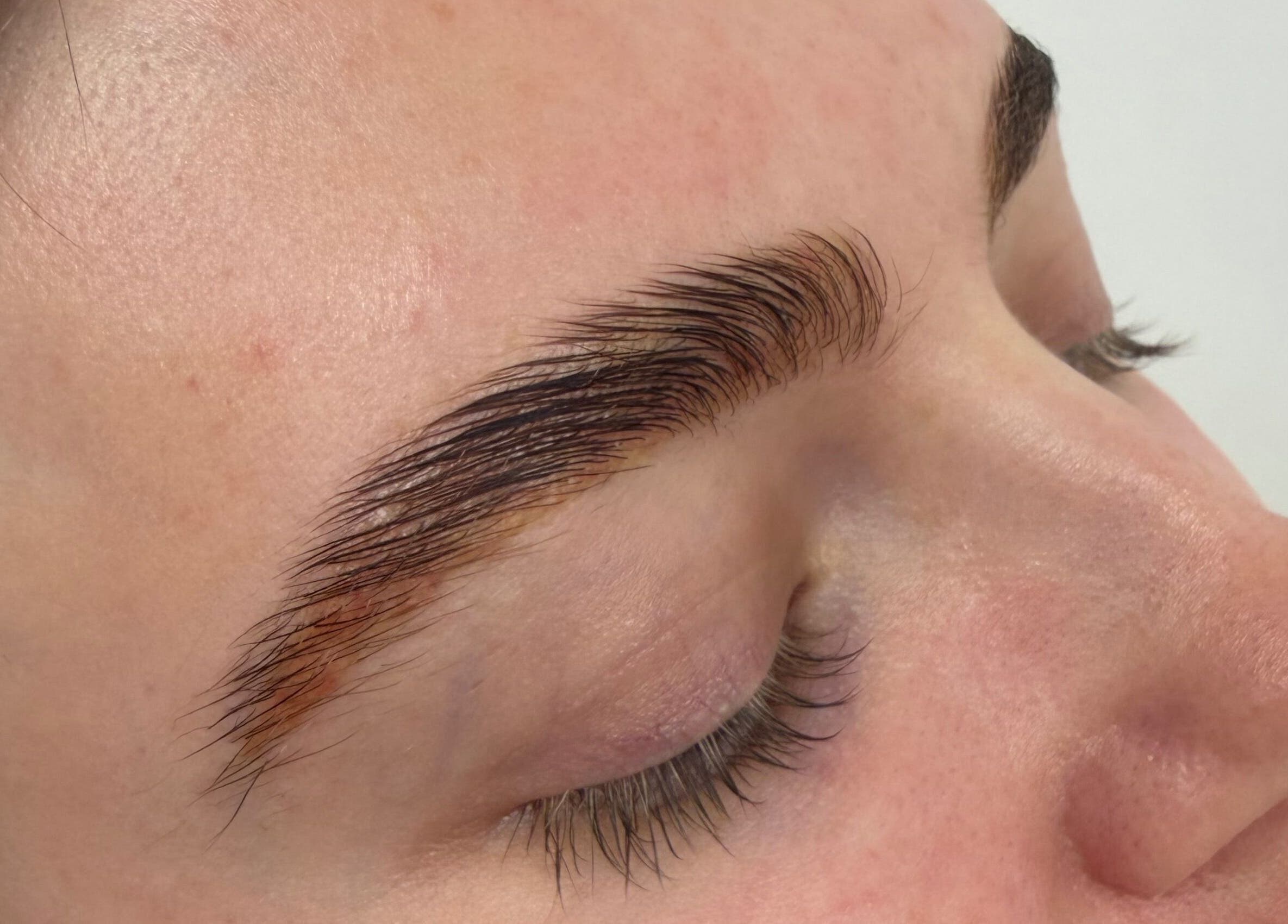 Close-up of perfectly shaped eyebrows at ER Laser Clinic & Piercing, Wisbech, England, GB.