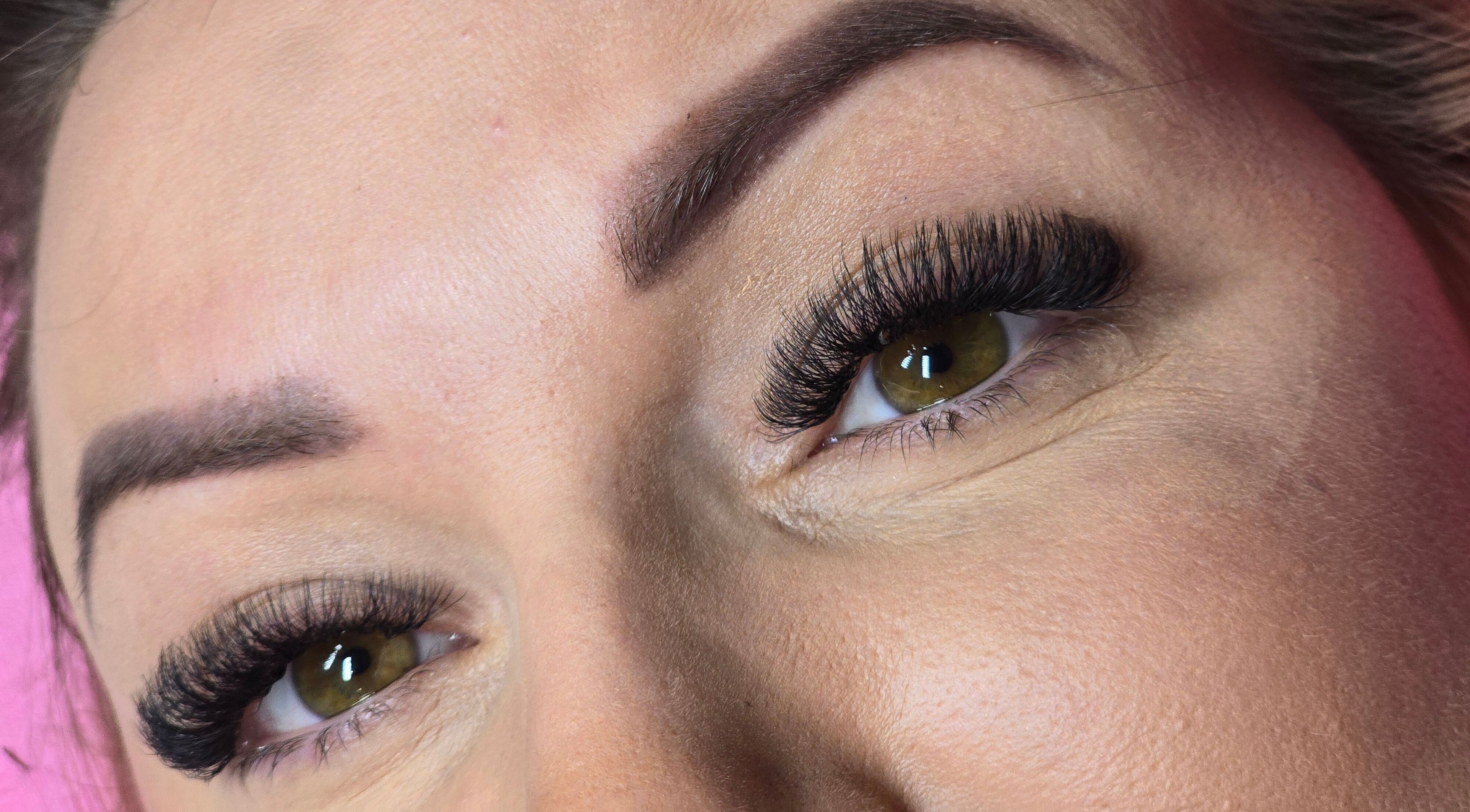 Close-up of lush eyelashes and eyebrows at DS BEAUTY in Dundee, Scotland, GB.