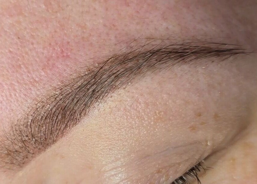 Close-up of perfectly groomed eyebrow at DS BEAUTY, Dundee, Scotland, GB.