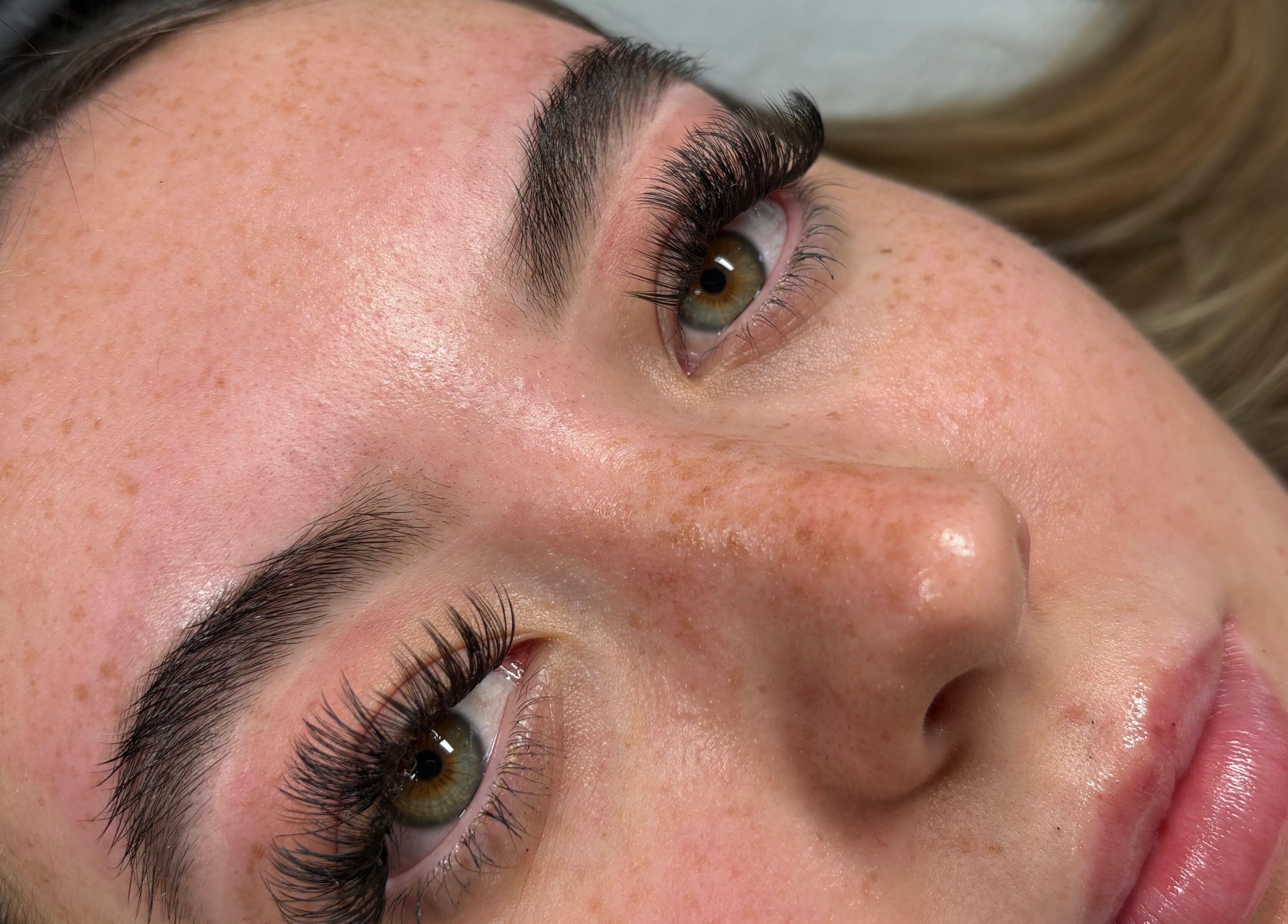 Close-up of detailed eyelash extensions at Darc’s Beauty, Frampton Cotterell, England, GB.