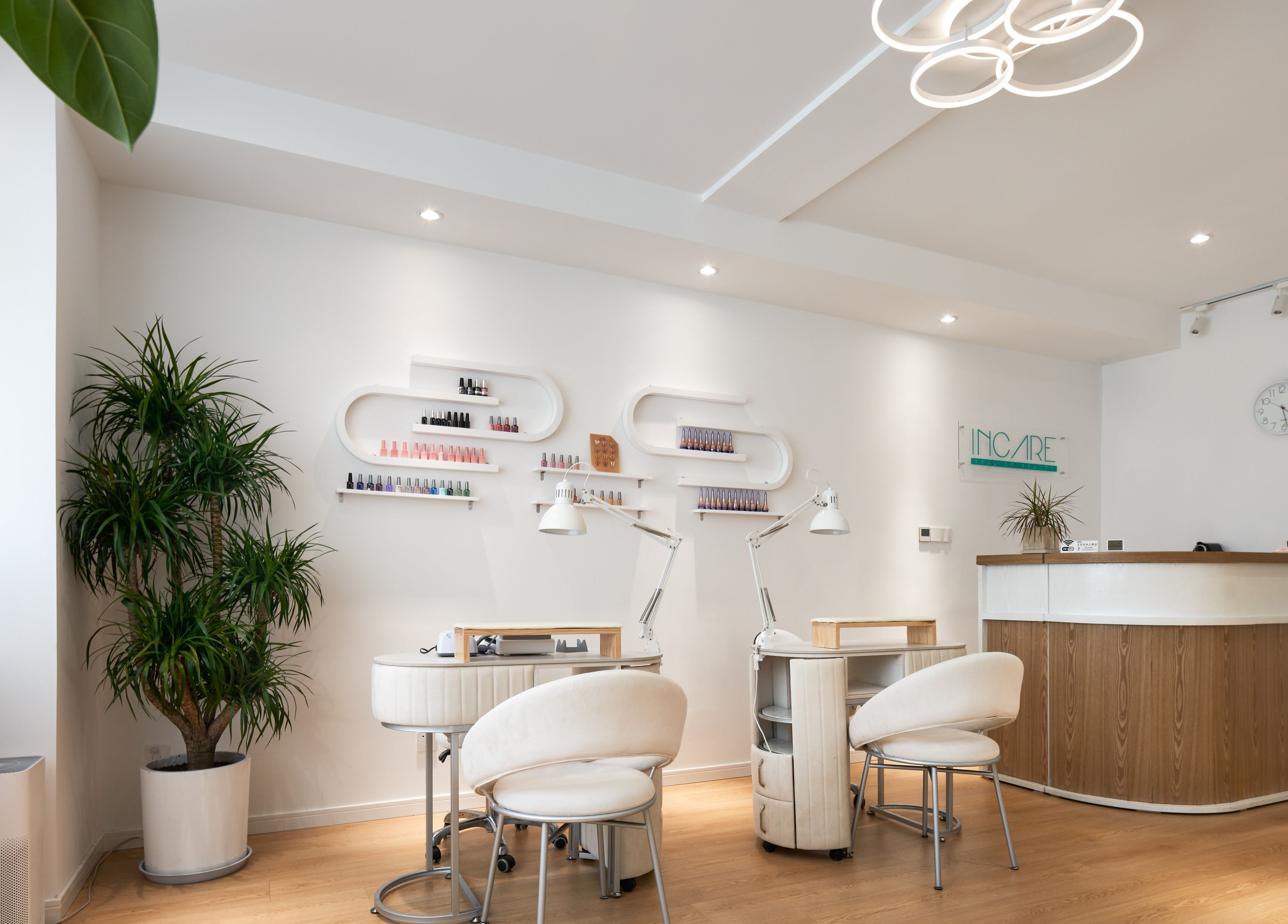 Modern reception and manicure area at Incare Beauty, Shang Hai Shi, Shang Hai Shi, CN with stylish decor.