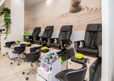 Luxurious pedicure chairs at LO Spa & Nails at Lakeshore East, Chicago, Illinois, US, offering a serene experience.