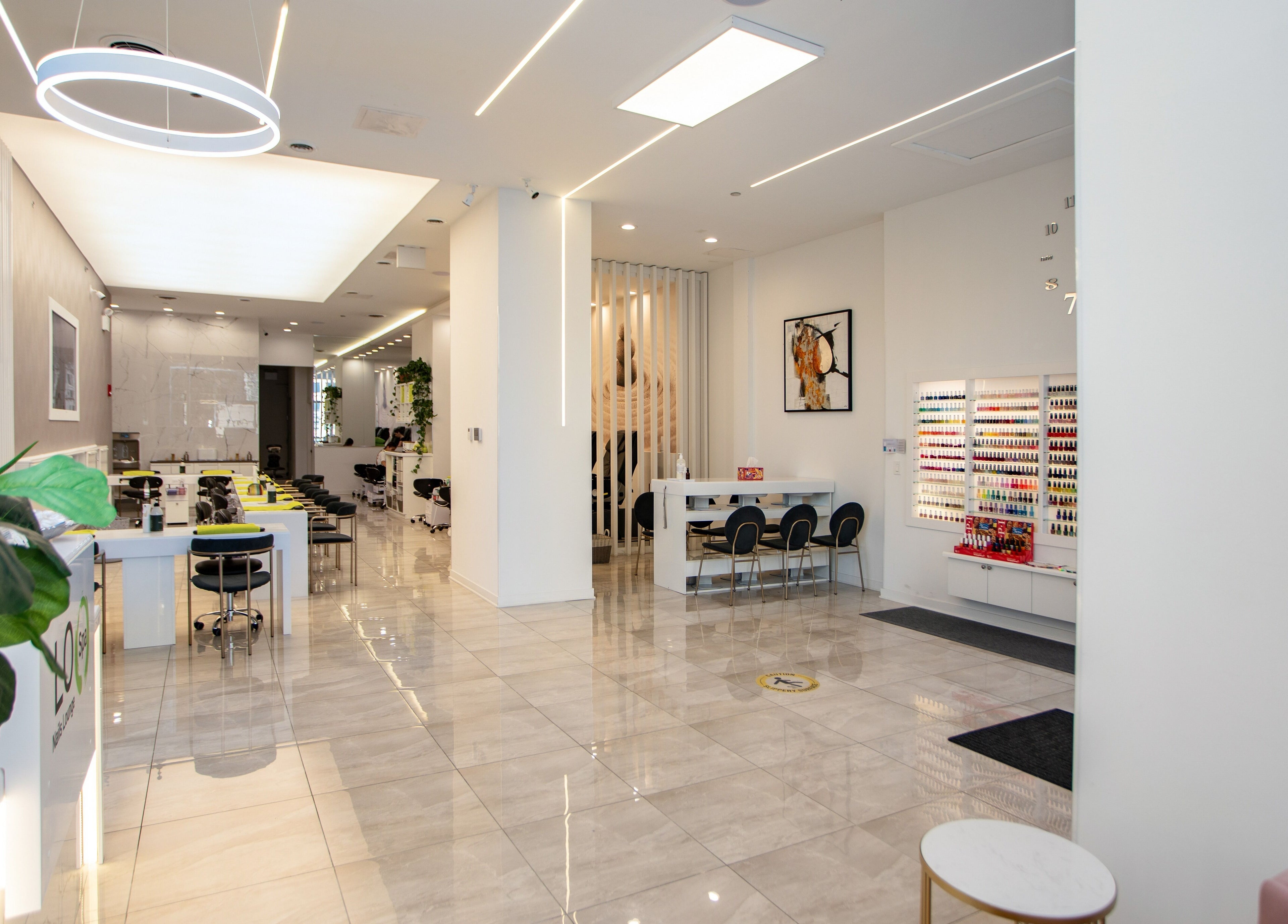 Elegant interior of LO Spa & Nails at Lakeshore East, Chicago, Illinois, US, featuring modern and sleek design.