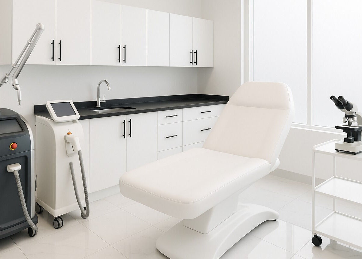 Modern treatment room at Maria Golden Symmetry, Ajax, Ontario, CA with state-of-the-art equipment.