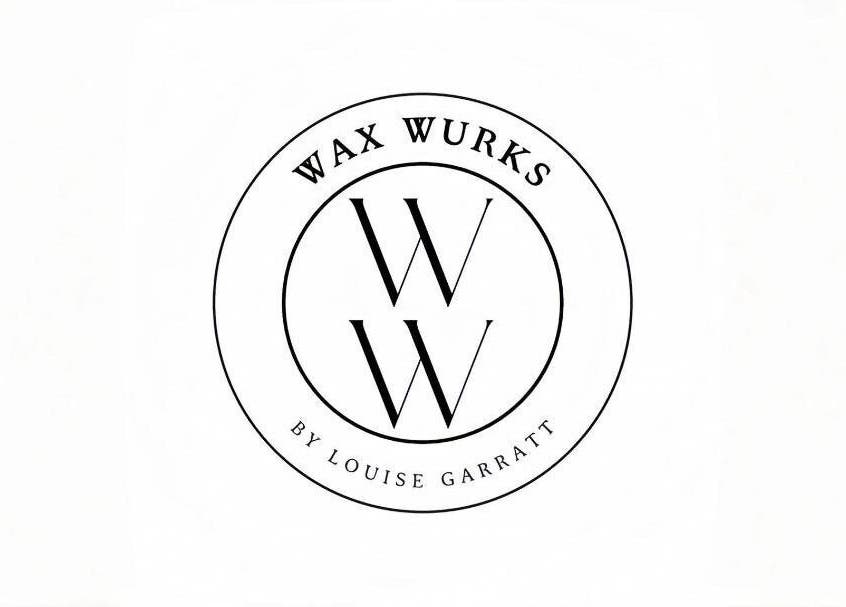 Wax Wurks logo in black and white, Paignton, England, GB.
