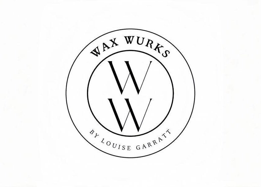 Wax Wurks logo in black and white, Paignton, England, GB.