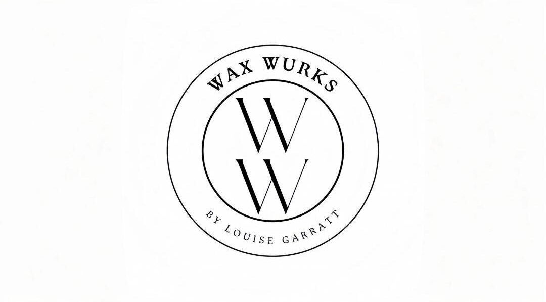Wax Wurks logo in black and white, Paignton, England, GB.