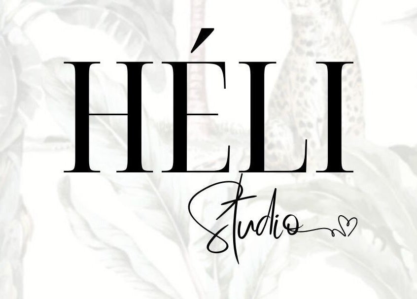 Elegant logo of HÉLI Studio Helensvale set against a subtle botanical background in Helensvale, Queensland, AU.