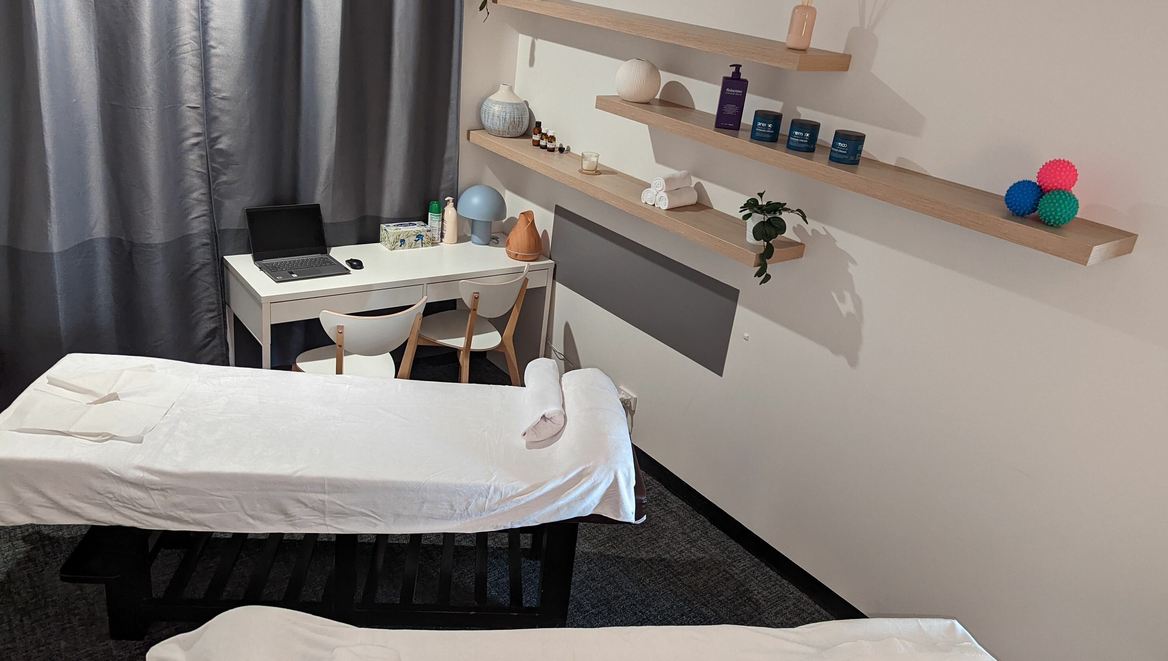 Peaceful massage room at Living Acupuncture & Remedial Massage Subiaco in Subiaco, Western Australia, AU.