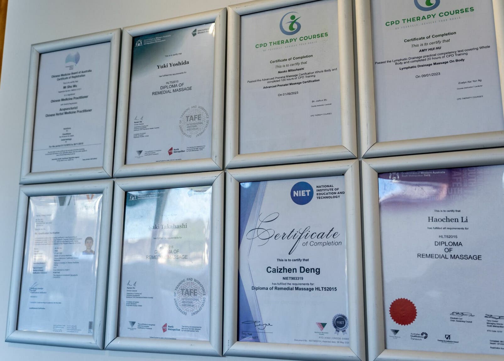 Certificates at Living Acupuncture & Remedial Massage Subiaco in Subiaco, Western Australia, AU showcase expertise.