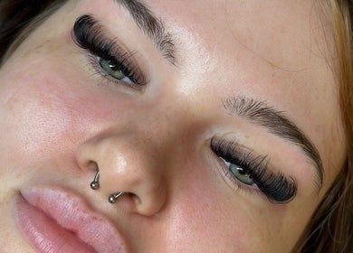 Close-up of elegant eyelash extensions at The Lash Link, Hazel Grove, England, GB.