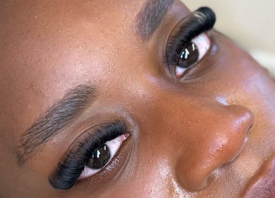 Close-up of lash extensions at The Lash Link, Hazel Grove, England, GB. Flawless and voluminous results.