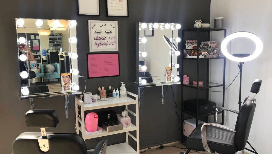 Makeup station with lights at Bei Beauty Salon, Biggera Waters, Queensland, AU.
