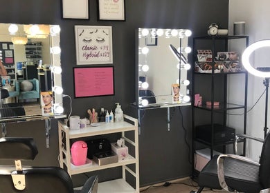Makeup station with lights at Bei Beauty Salon, Biggera Waters, Queensland, AU.