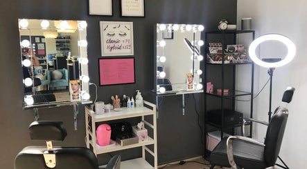 Makeup station with lights at Bei Beauty Salon, Biggera Waters, Queensland, AU.