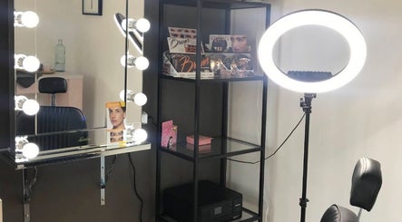 Makeup station at Bei Beauty Salon, Biggera Waters, Queensland, AU with ring light and vanity mirror.