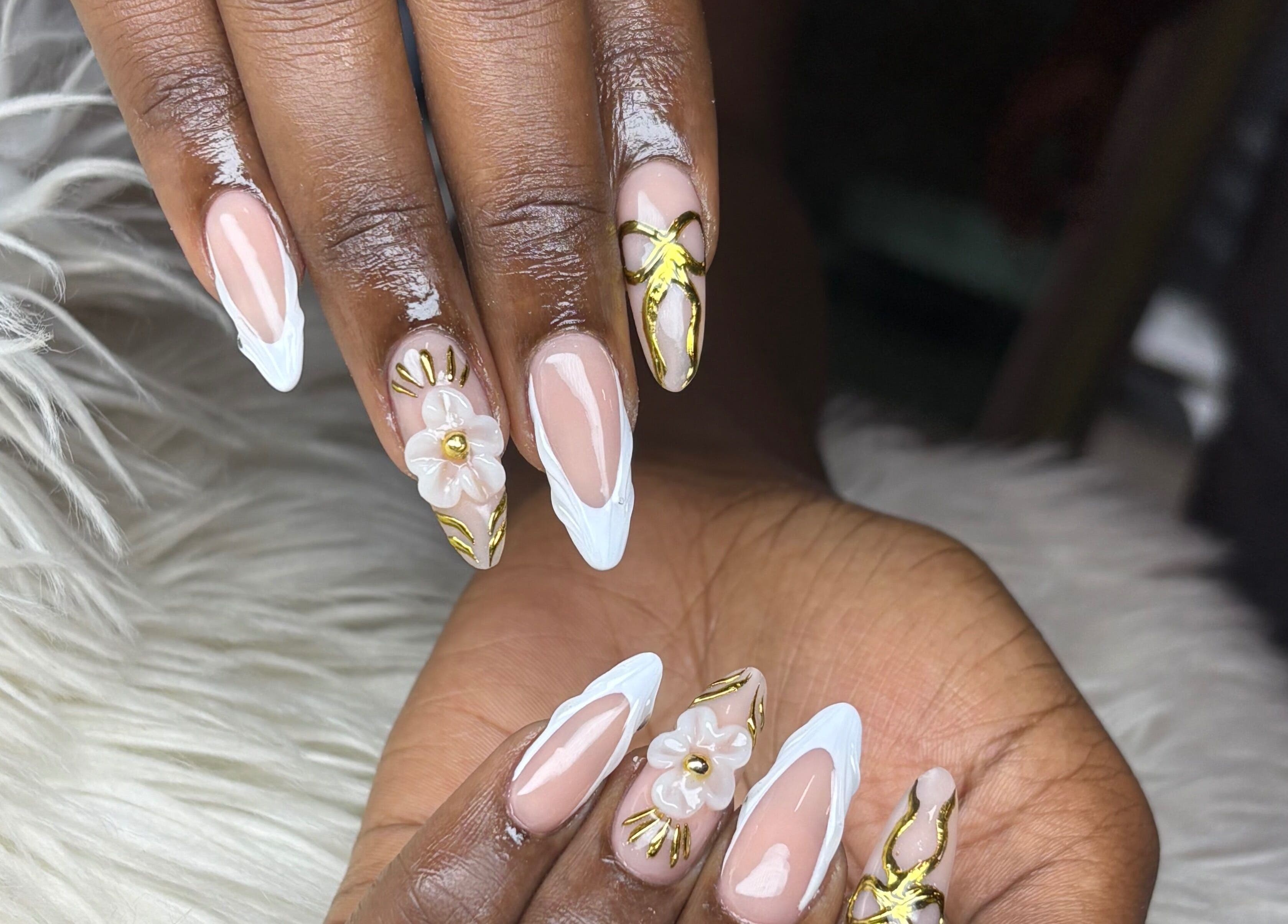 Intricate floral nail art at Vxsnail Studio, Spanish Town, St. Catherine Parish, JM.