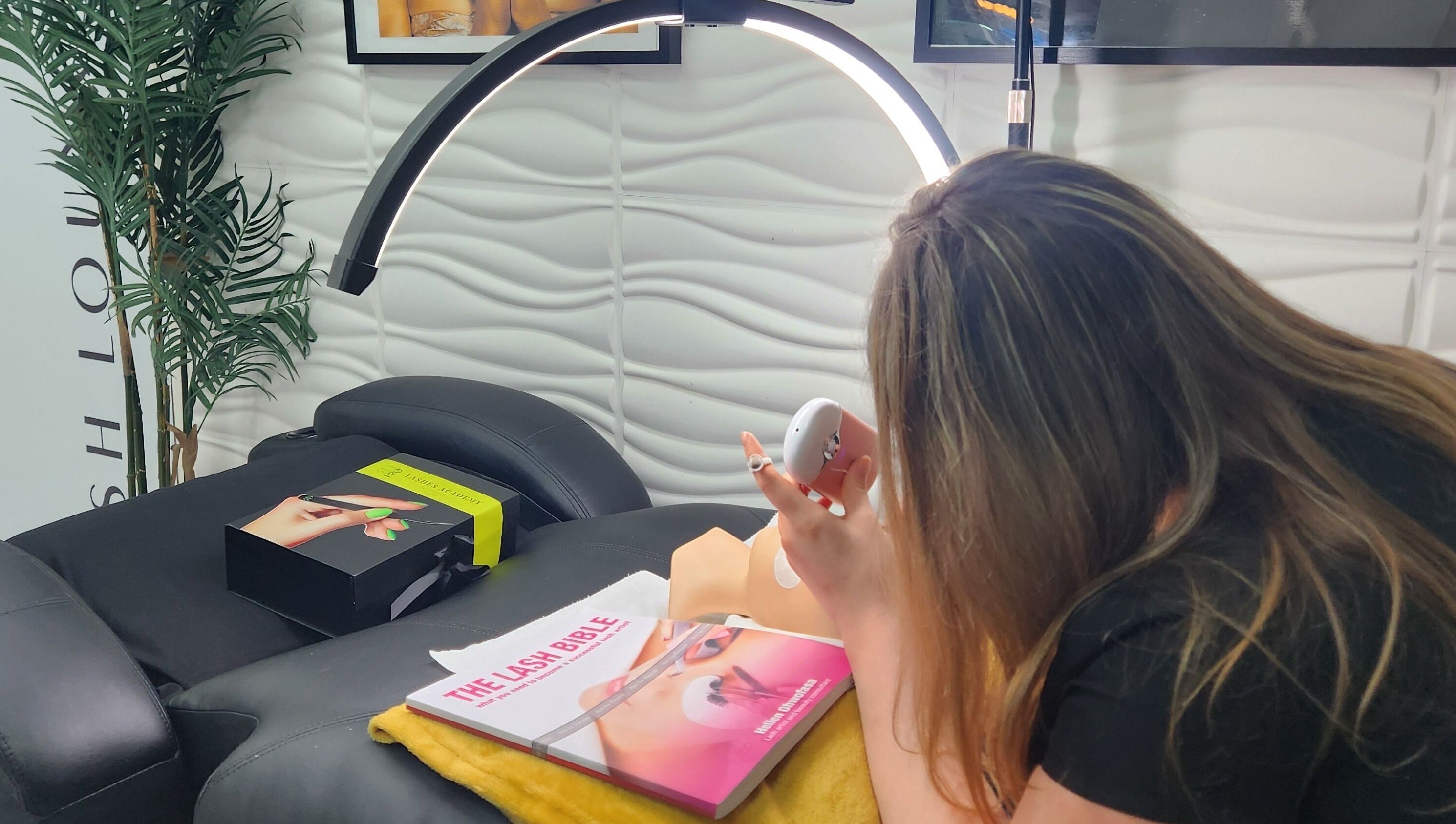 Student studying lash techniques at 3D PRO LASHES ACADEMY, Bournemouth, England, GB.