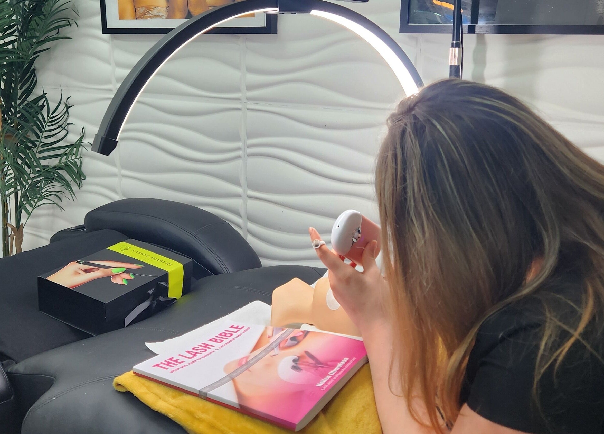 Student studying lash techniques at 3D PRO LASHES ACADEMY, Bournemouth, England, GB.