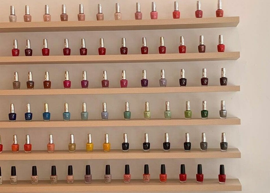 Vibrant nail polish display at Blushing on Hunter, Newcastle, New South Wales, AU. Perfect for beauty enthusiasts.