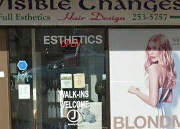 Visible Changes Hair Design storefront in Calgary, Alberta, CA, showcasing walk-ins welcome sign.