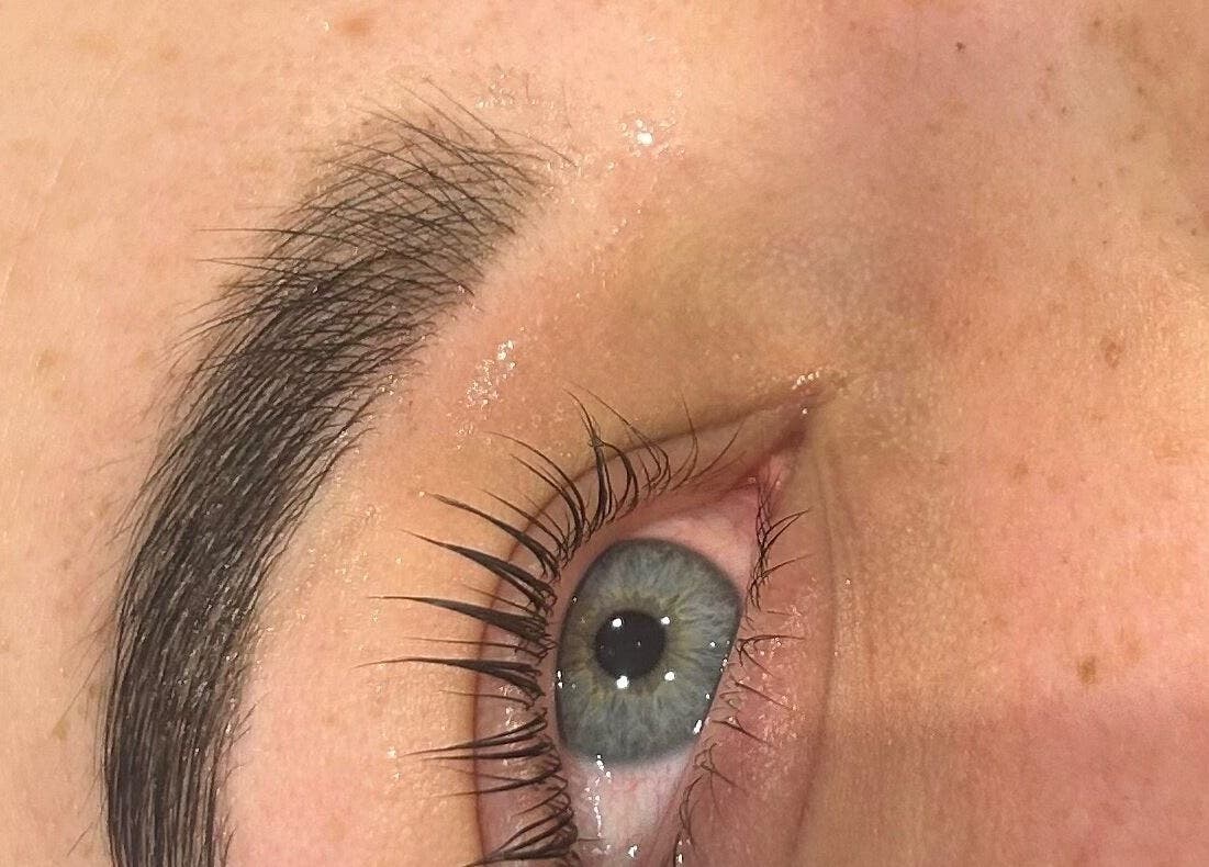 Close-up of eyebrow and eye transformation at Be Beautiful by Kasey, Contin, Scotland, GB.