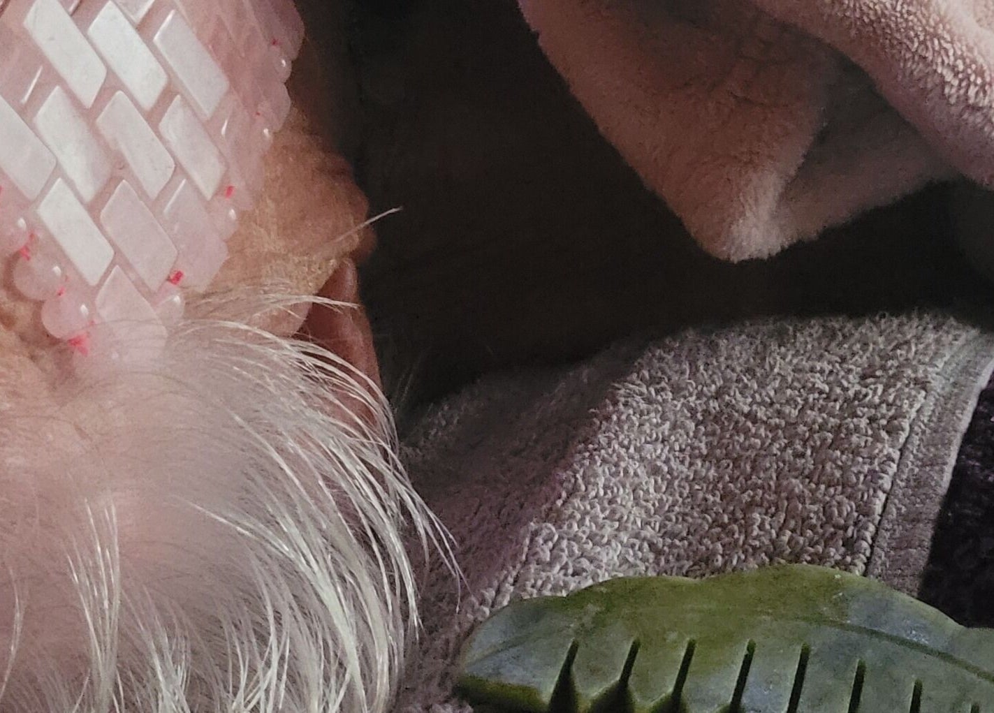 Relaxing scene at Magical Owl Holistic Therapy, Ash Nr Canterbury, England, GB with a rose quartz eye mask.